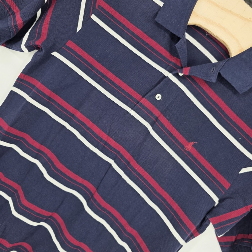 Polo Golf Ralph Lauren Shirt Mens Medium Striped  Cotton Blue Burgundy Preppy